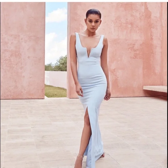 House of CB | Dresses | House Of Cb Macie Powder Blue V Front Maxi Dress |  Poshmark